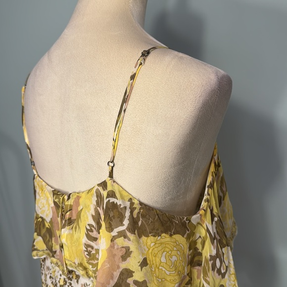 Joie silk Yellow and Green floral Ruffled Tiered Maxi Sundress Size L - Picture 3 of 14